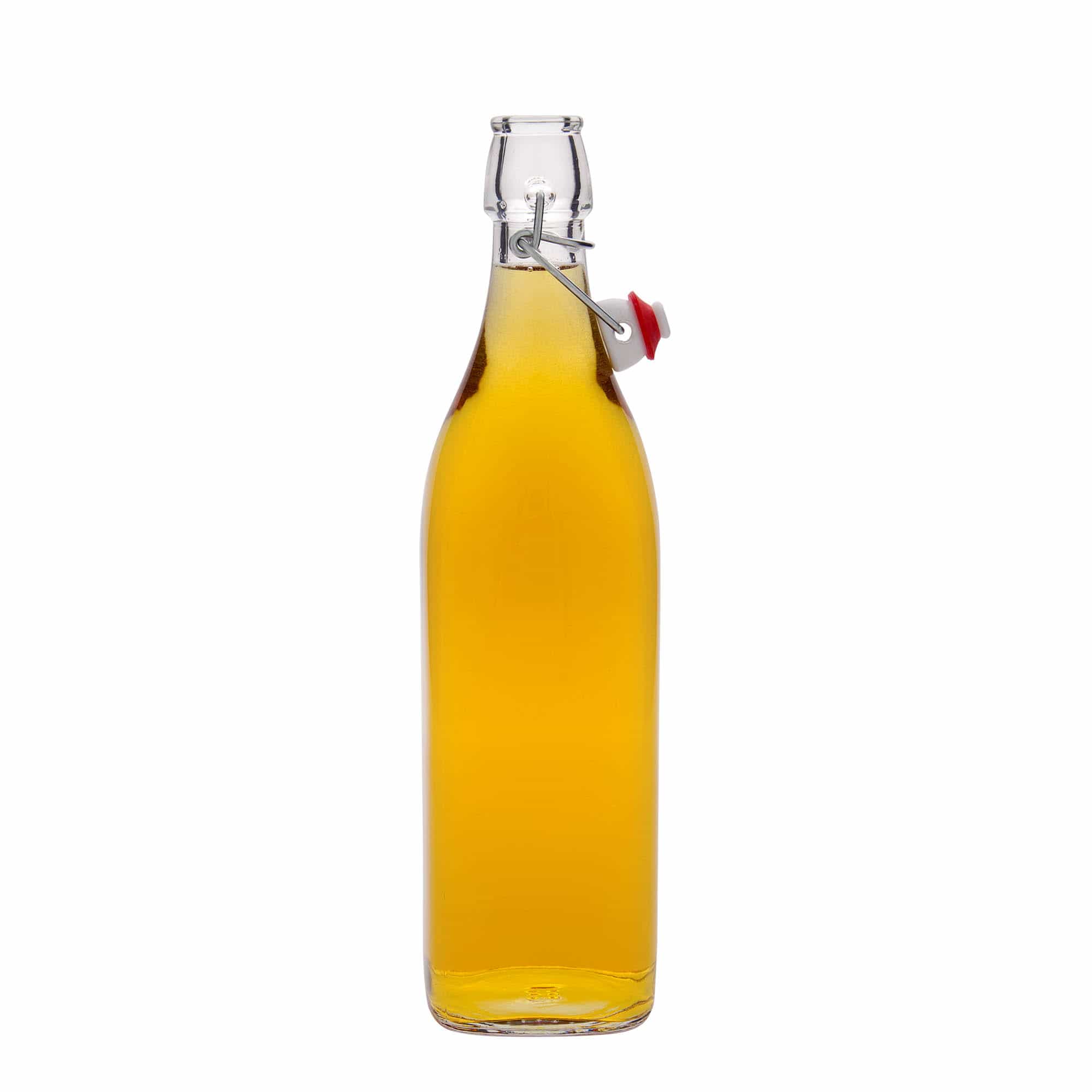 1000 ml butelka szklana 'Swing', kwadratowa, zamknięcie: Zamknięcie pałąkowe