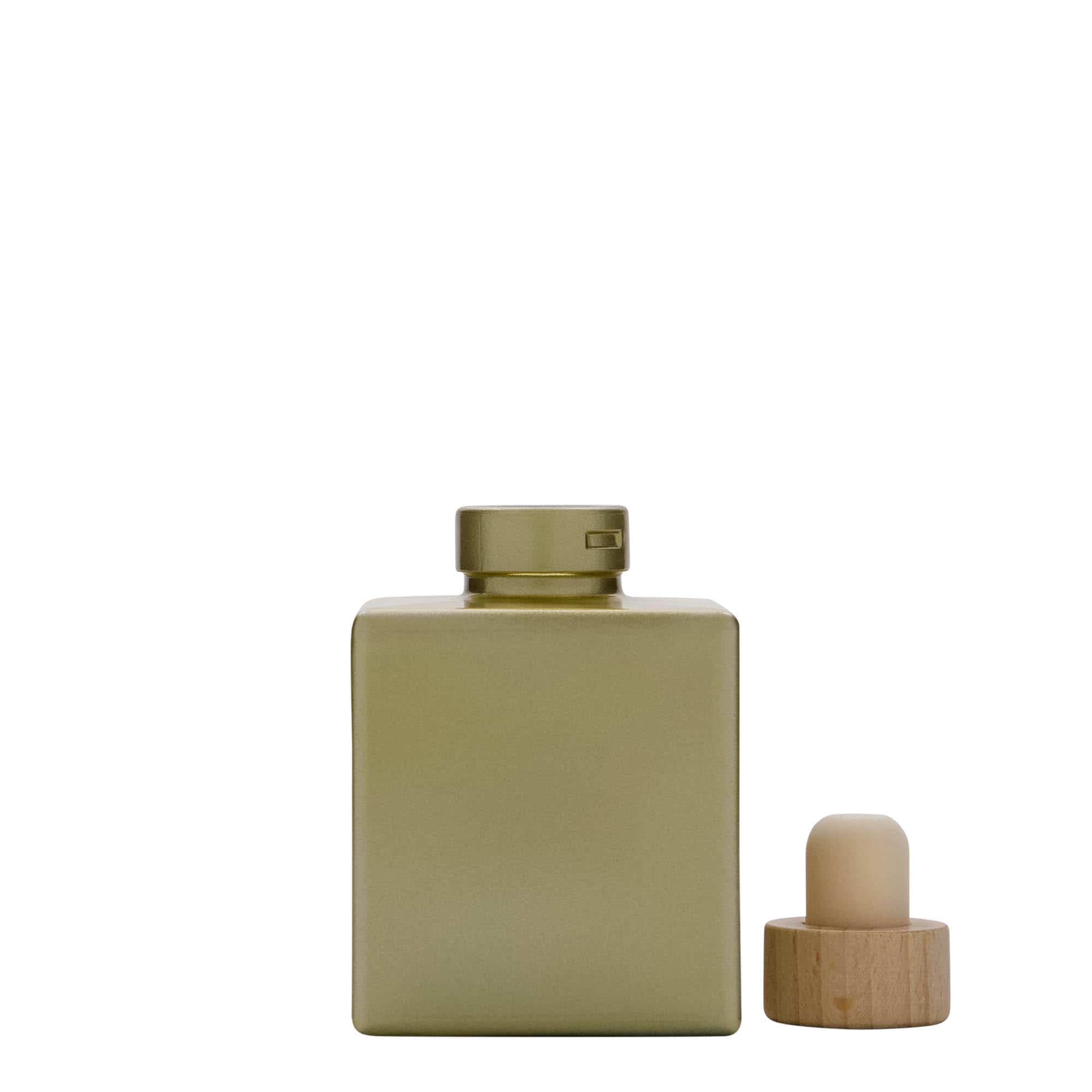 100 ml butelka szklana 'Cube', kwadratowa, kolor złoty, zamknięcie: korek