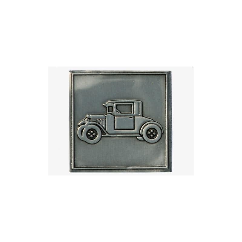 Etykieta cynowa 'Stary model', kwadratowa, metal, kolor srebrny