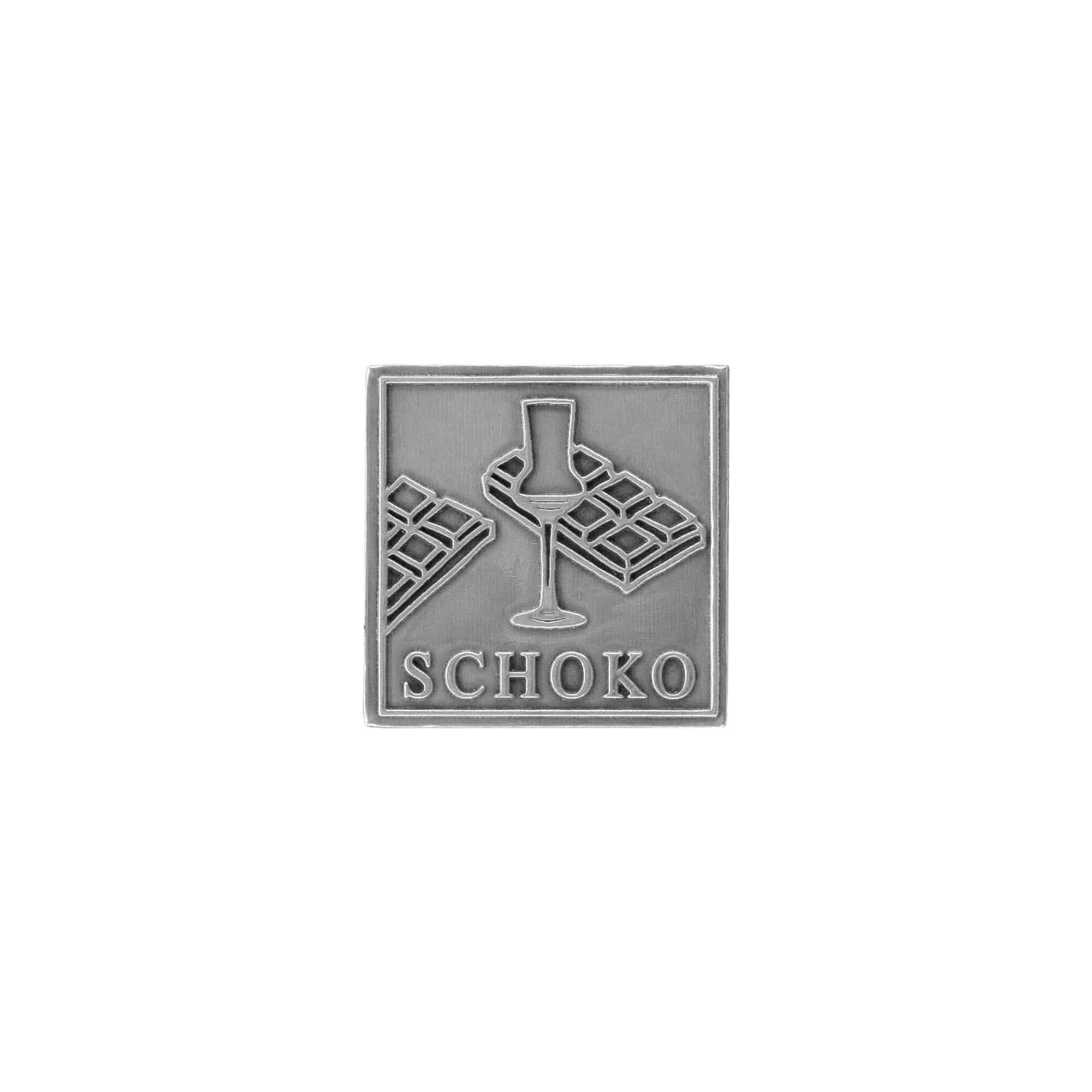 Etykieta cynowa 'Schoko', kwadratowa, metal, kolor srebrny