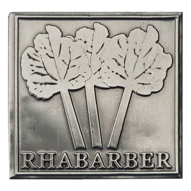 Etykieta cynowa 'Rabarbar', kwadratowa, metal, kolor srebrny