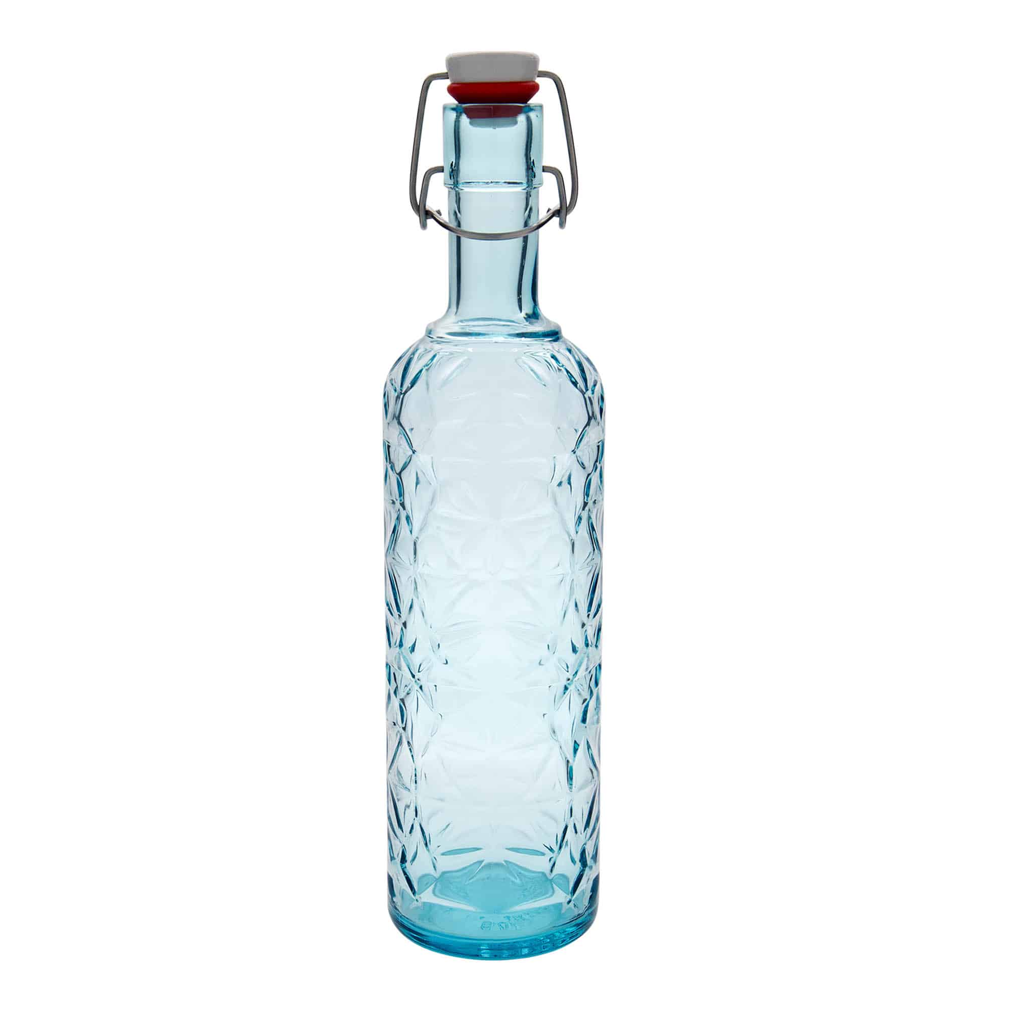 1000 ml butelka szklana 'Oriente', kolor lazurowy, zamknięcie: Zamknięcie pałąkowe