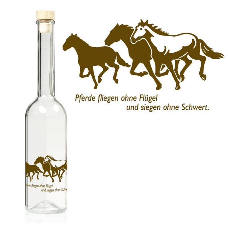 500 ml butelka szklana 'Opera', wzór: konie, zamknięcie: korek