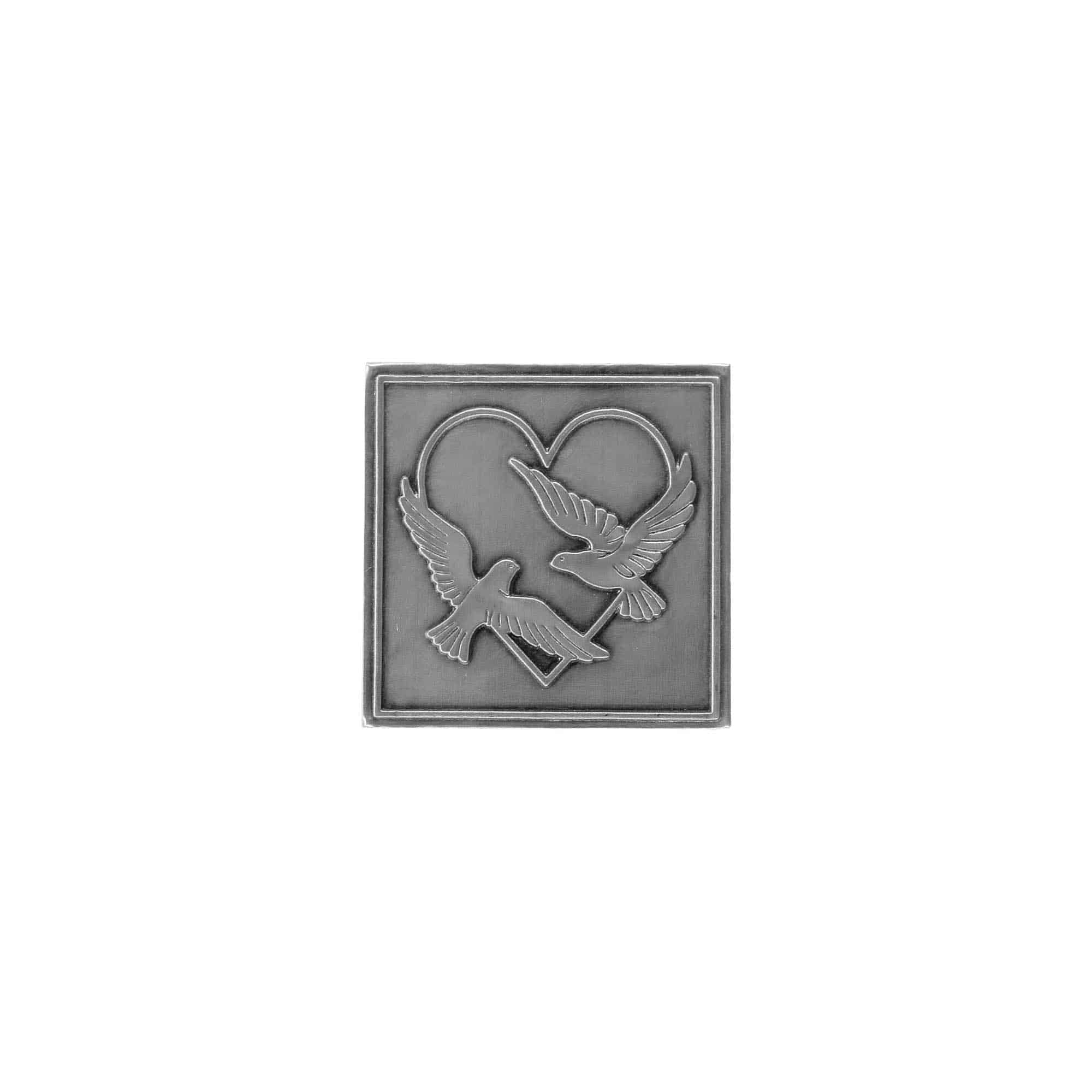 Etykieta cynowa 'Gołąbki ślubne', kwadratowa, metal, kolor srebrny