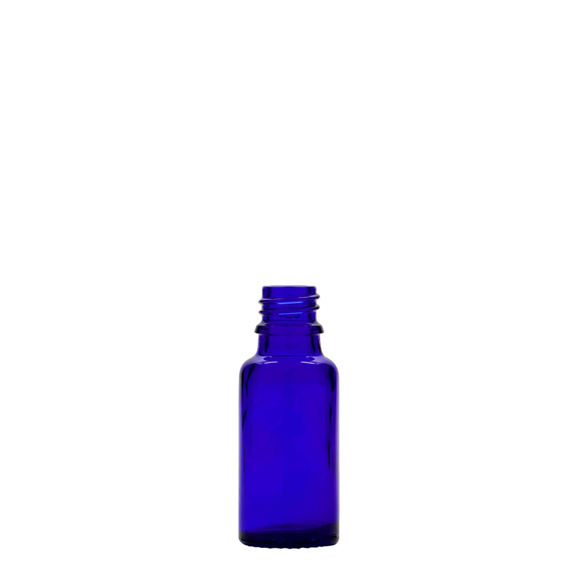 20 ml butelka farmaceutyczna, szkło, kolor błękit królewski, zamknięcie: DIN 18