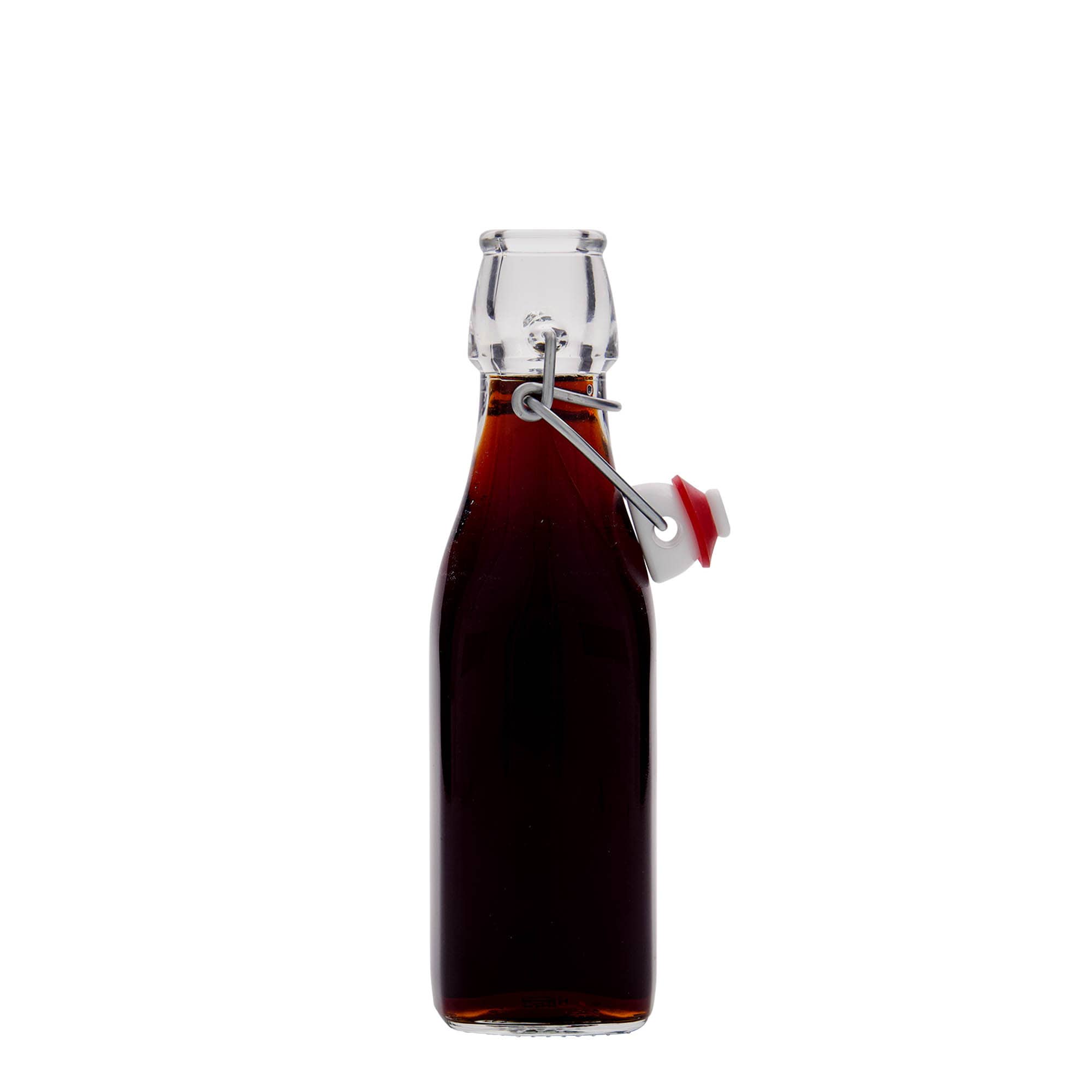 250 ml butelka szklana 'Swing', kwadratowa, zamknięcie: Zamknięcie pałąkowe