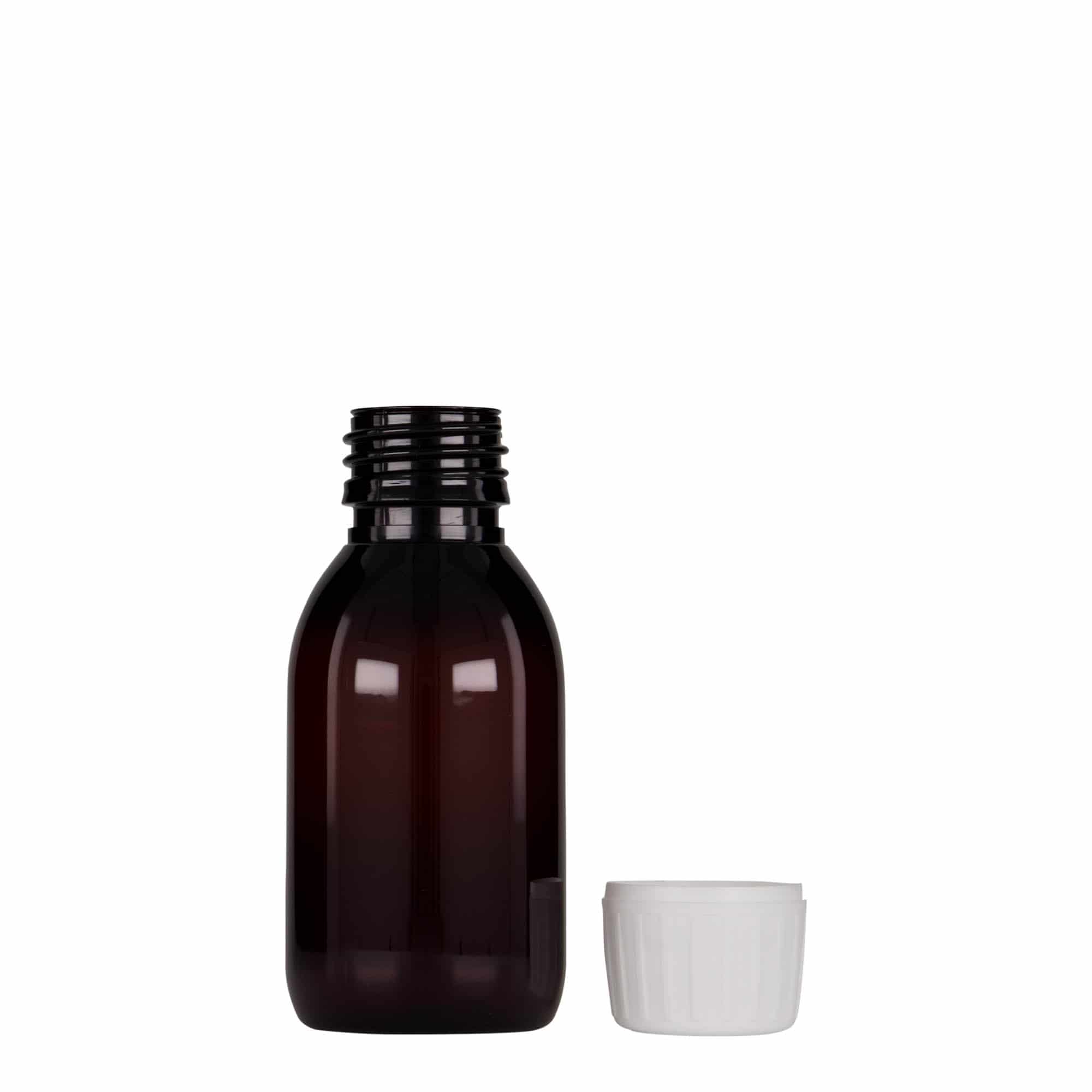 100 ml butelka farmaceutyczna PET, kolor brązowy, tworzywo sztuczne, zamknięcie: PP 28