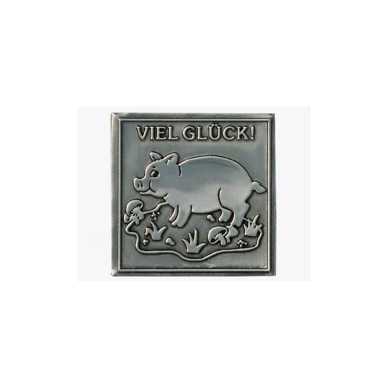 Etykieta cynowa 'Powodzenia', kwadratowa, metal, kolor srebrny