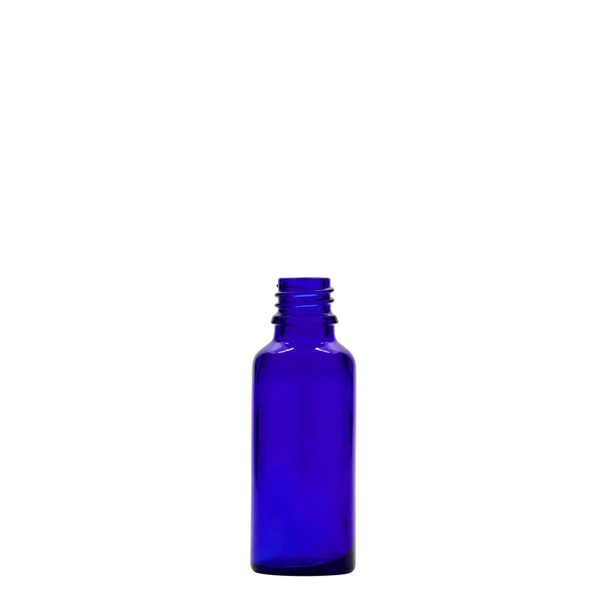 30 ml butelka farmaceutyczna, szkło, kolor błękit królewski, zamknięcie: DIN 18