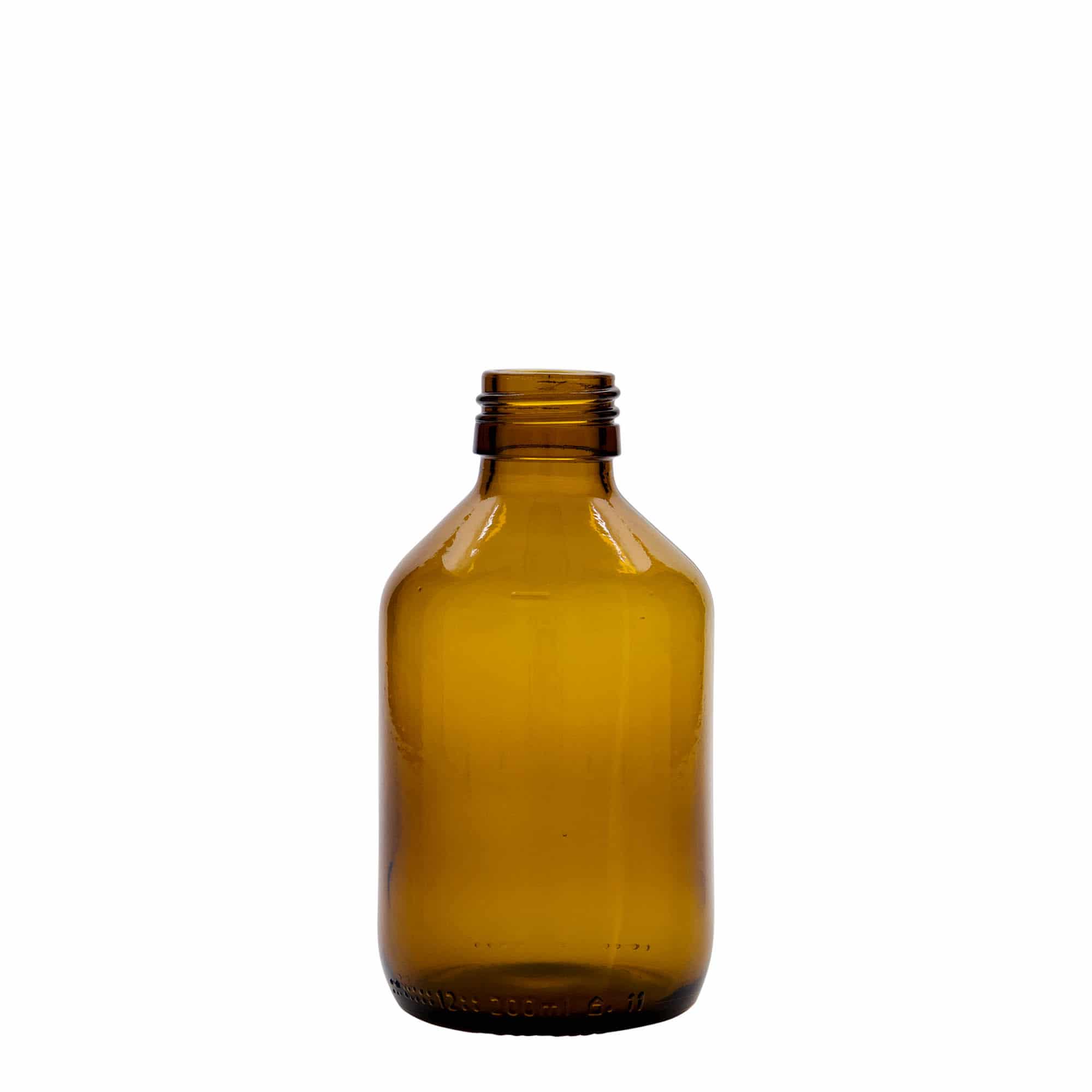 200 ml butelka farmaceutyczna, kolor brązowy, szkło, zamknięcie: PP 28