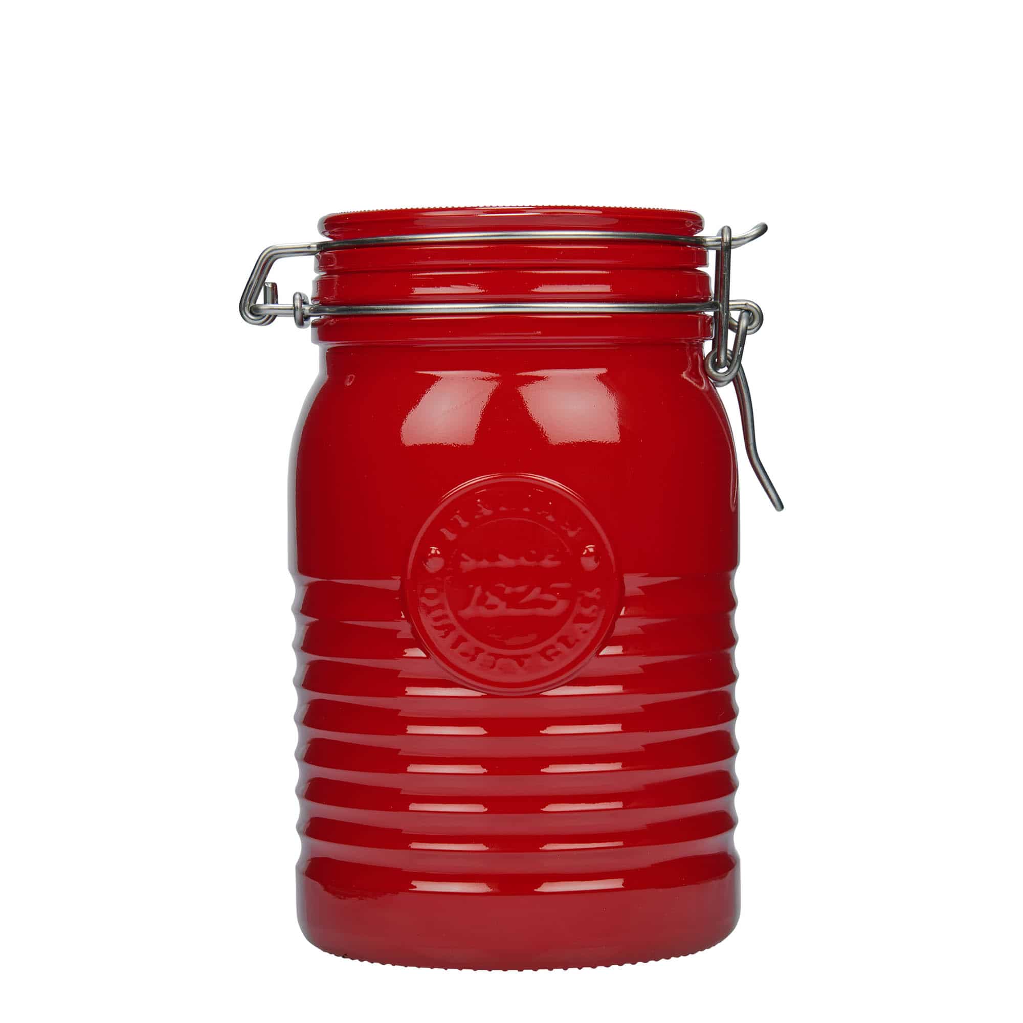 1000 ml słoik z zamknięciem pałąkowym 'Officina 1825', kolor czerwony, zamknięcie: Zamknięcie pałąkowe