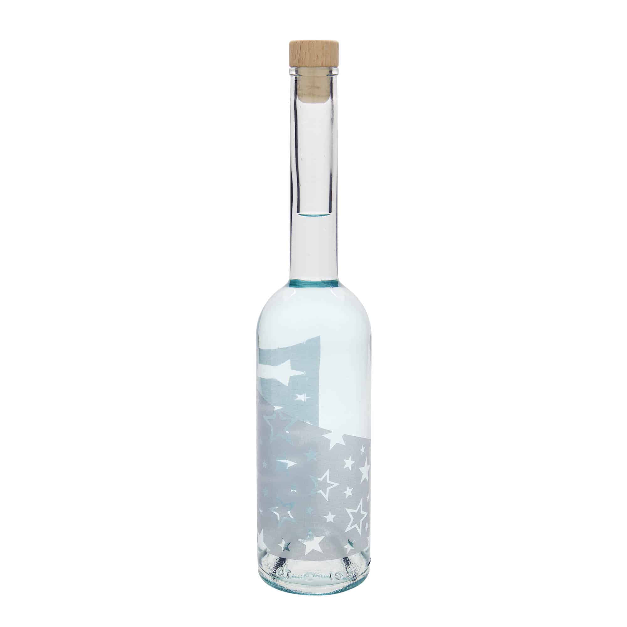 500 ml butelka szklana 'Opera', wzór: srebrne gwiazdy, zamknięcie: korek