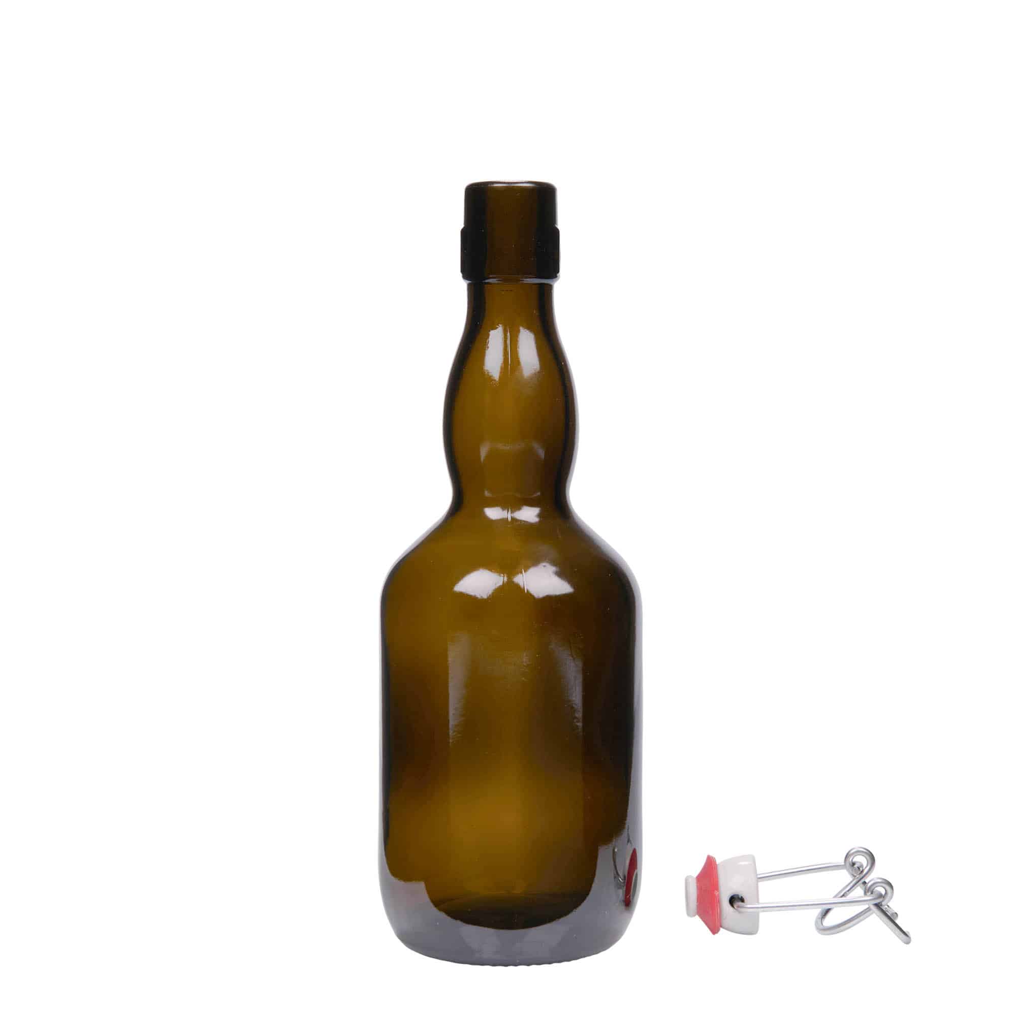 500 ml butelka do piwa typu Kropfhals, szkło, kolor zielony antyczny, zamknięcie: Zamknięcie pałąkowe