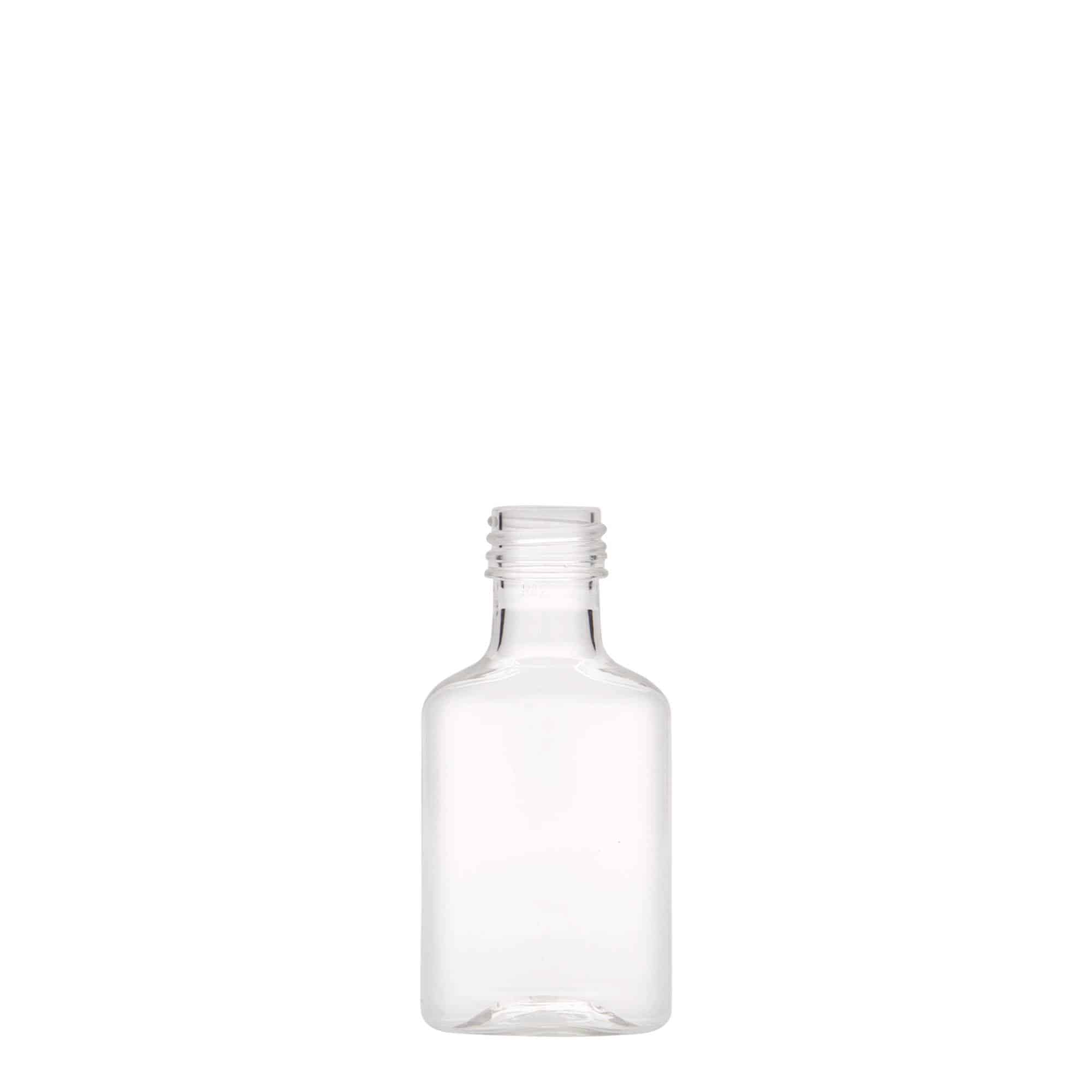 30 ml butelka piersiówka, owalna, tworzywo sztuczne PET, zamknięcie: PP 18