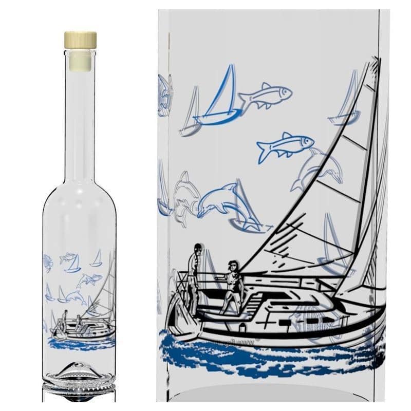 500 ml butelka szklana 'Opera', wzór: żeglarz, zamknięcie: korek