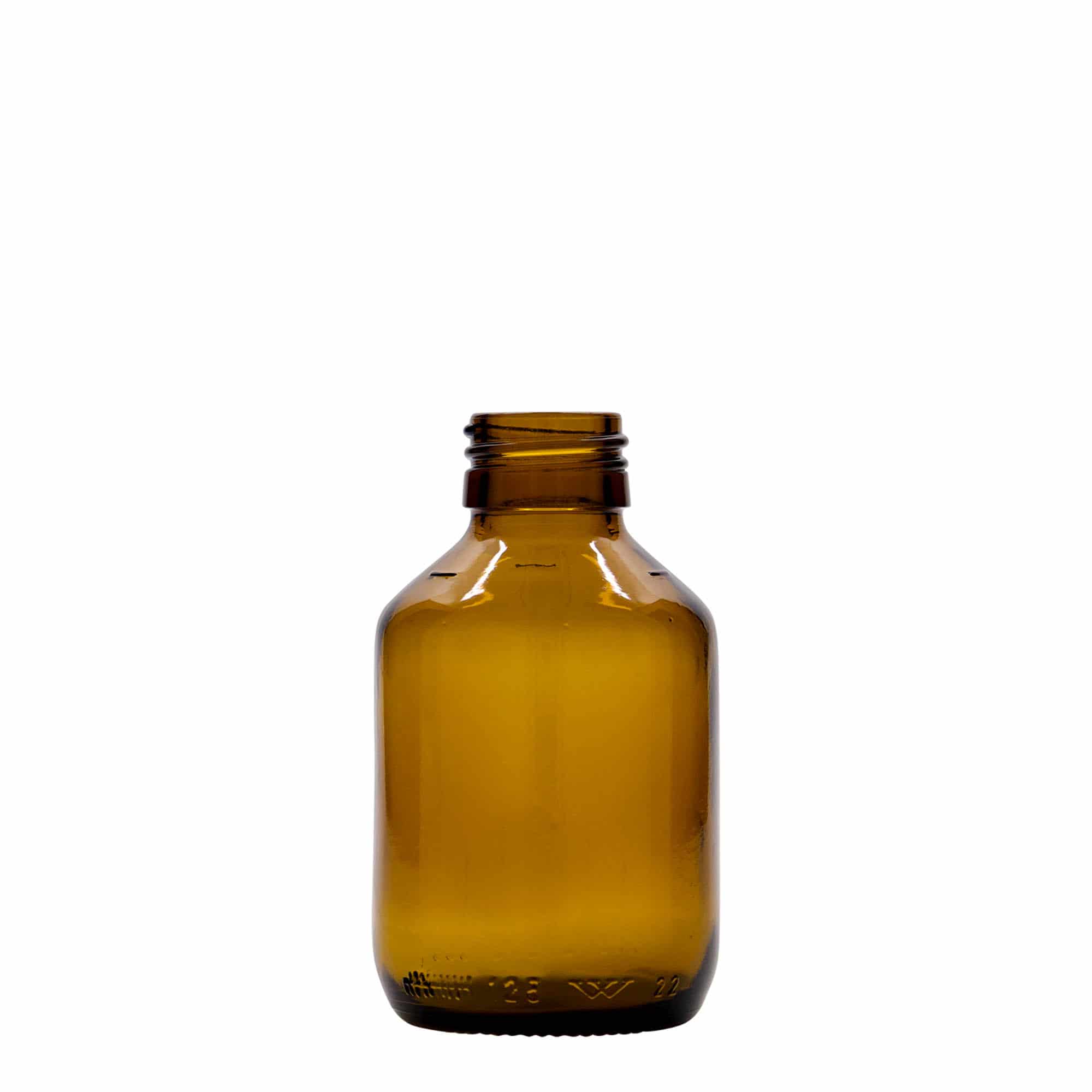 125 ml butelka farmaceutyczna, kolor brązowy, szkło, zamknięcie: PP 28