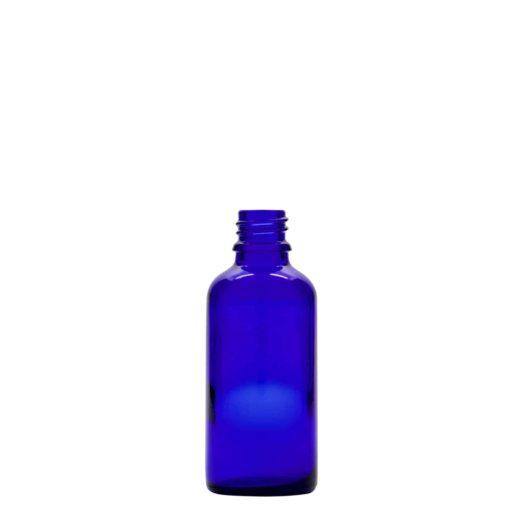 50 ml butelka farmaceutyczna z pipetą, szkło, kolor błękit królewski i czerwony, zamknięcie: DIN 18