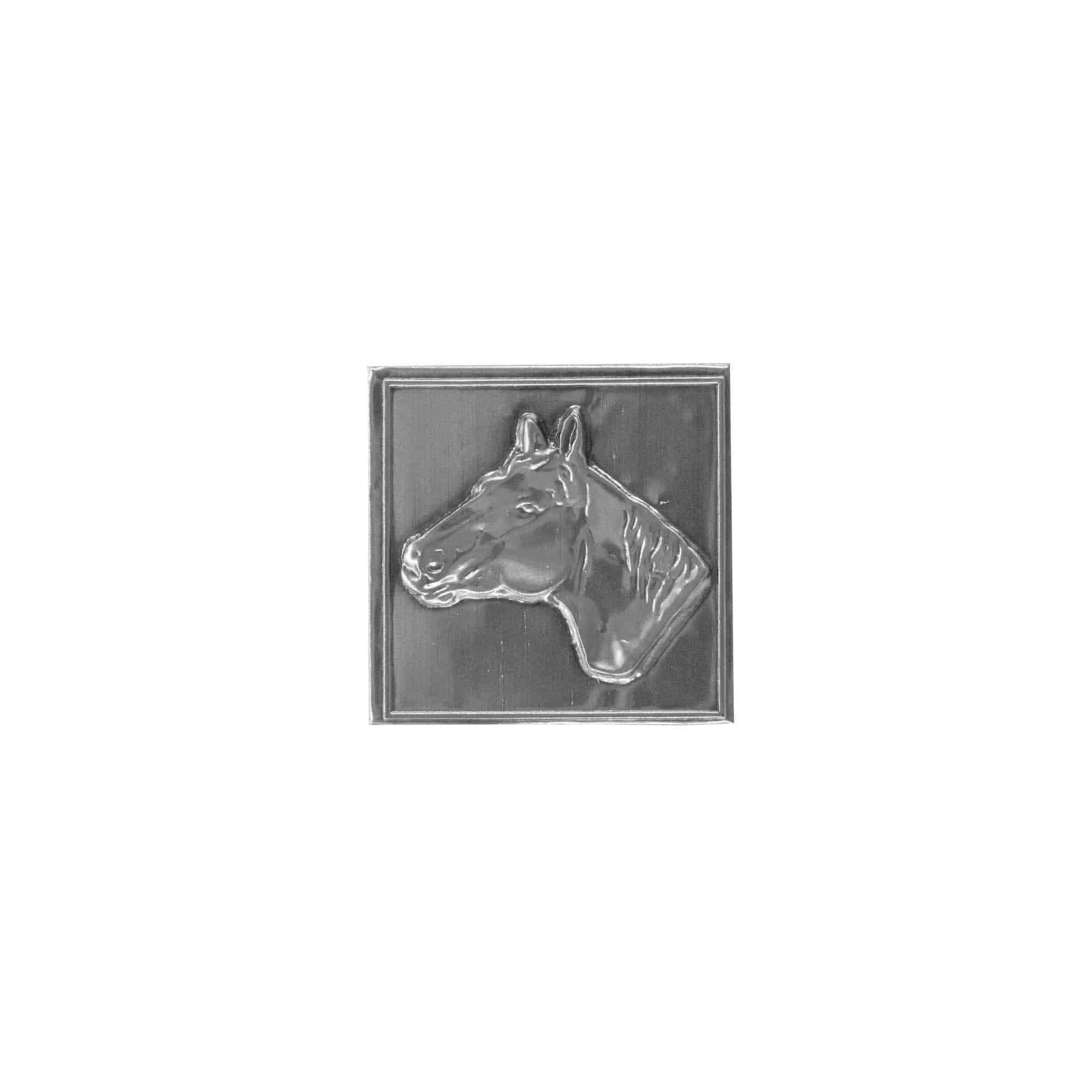 Etykieta cynowa 'Koń', kwadratowa, metal, kolor srebrny