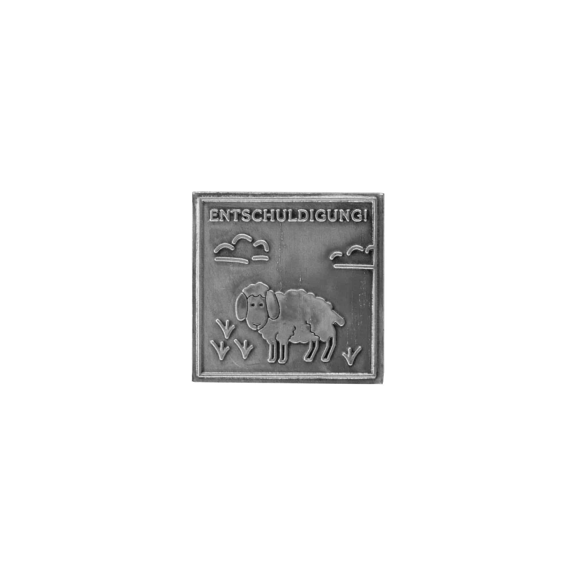Etykieta cynowa 'Przeprosiny', kwadratowa, metal, kolor srebrny