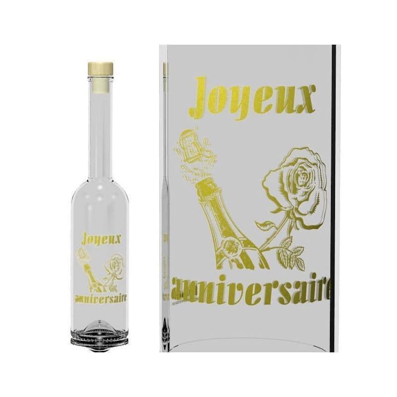 500 ml butelka szklana 'Opera', wzór: Joyeux Anniversaire, zamknięcie: korek